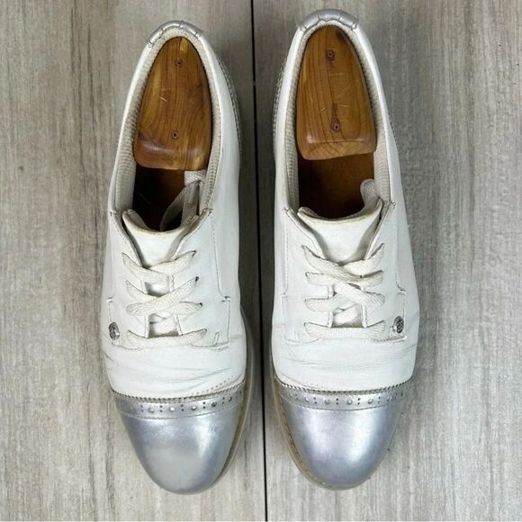 G/Fore G4 Gallivanter Cap Toe Leather Gold Sneaker Cleat Shoe Womens Size 9.5 - Picture 6 of 10